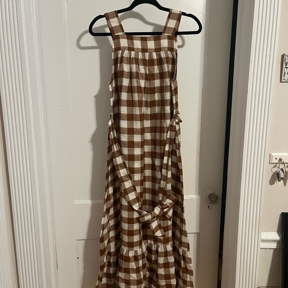 Doen Eve Brown and White Checkered Maxi Dress